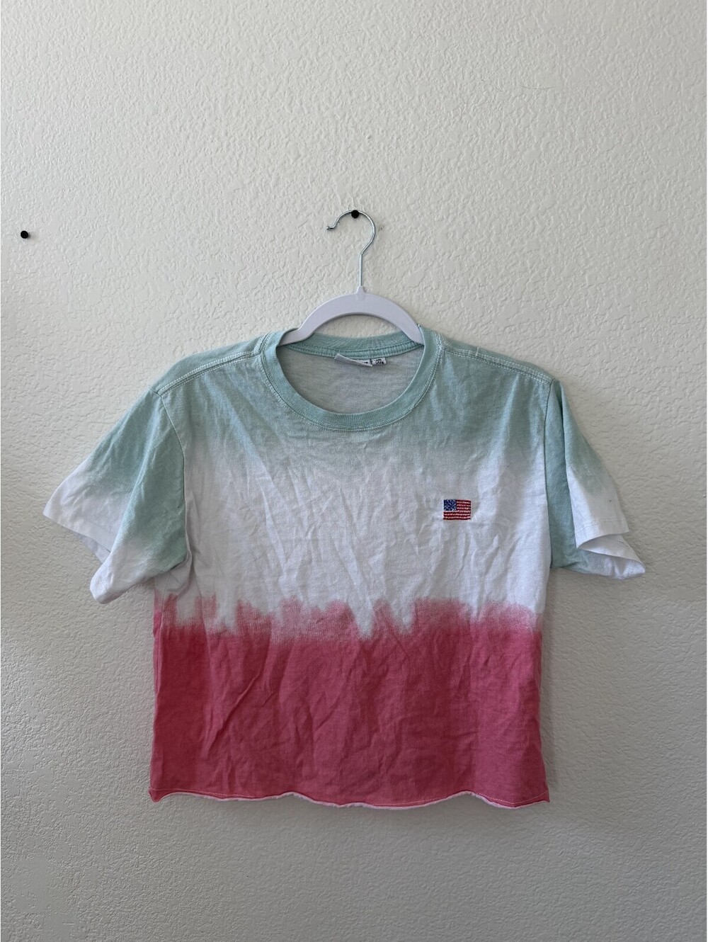 Mighty Fine Medium Tie-Dye T-Shirt with American Flag Patch preppy casual